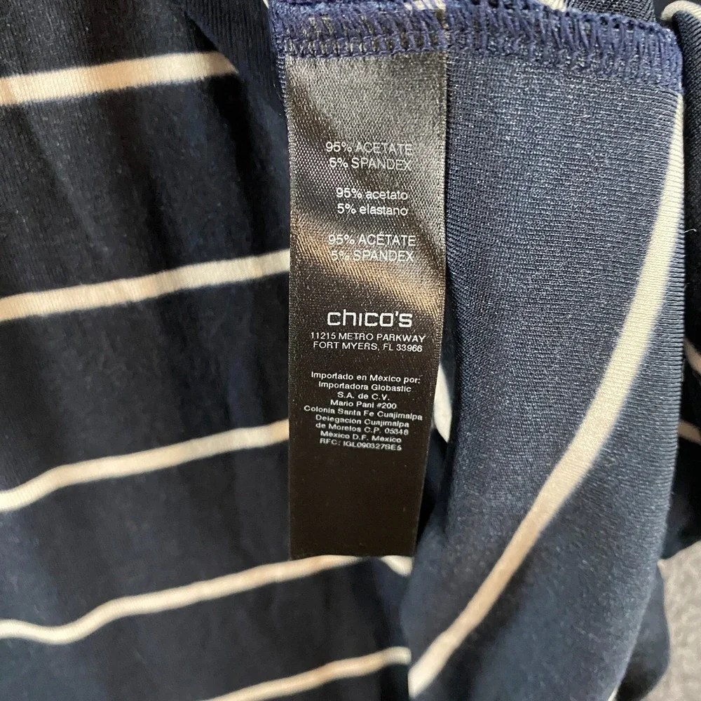 Chicos Travelers Cardigan 2 Womens L Blue Striped Slinky Duster Travel Preppy‎